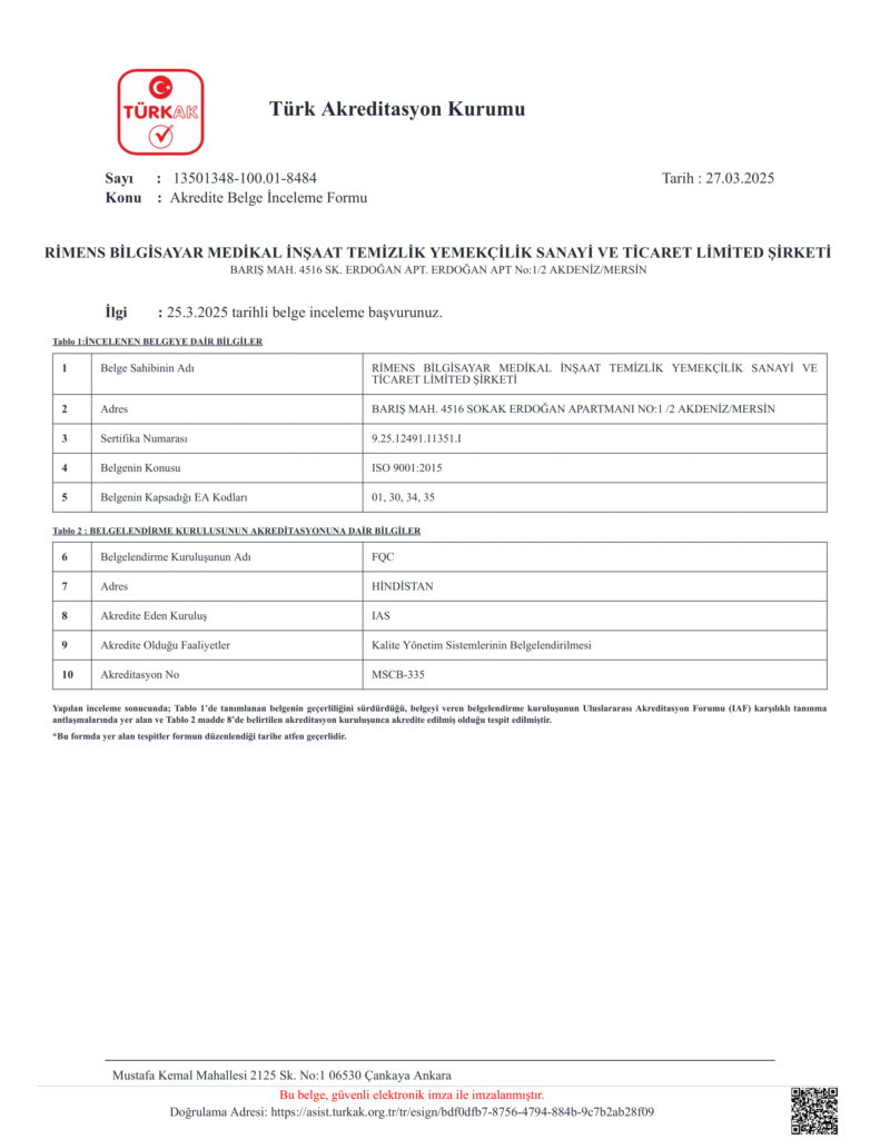 rİmens 9001 tÜrkak teyİt yazisi 1